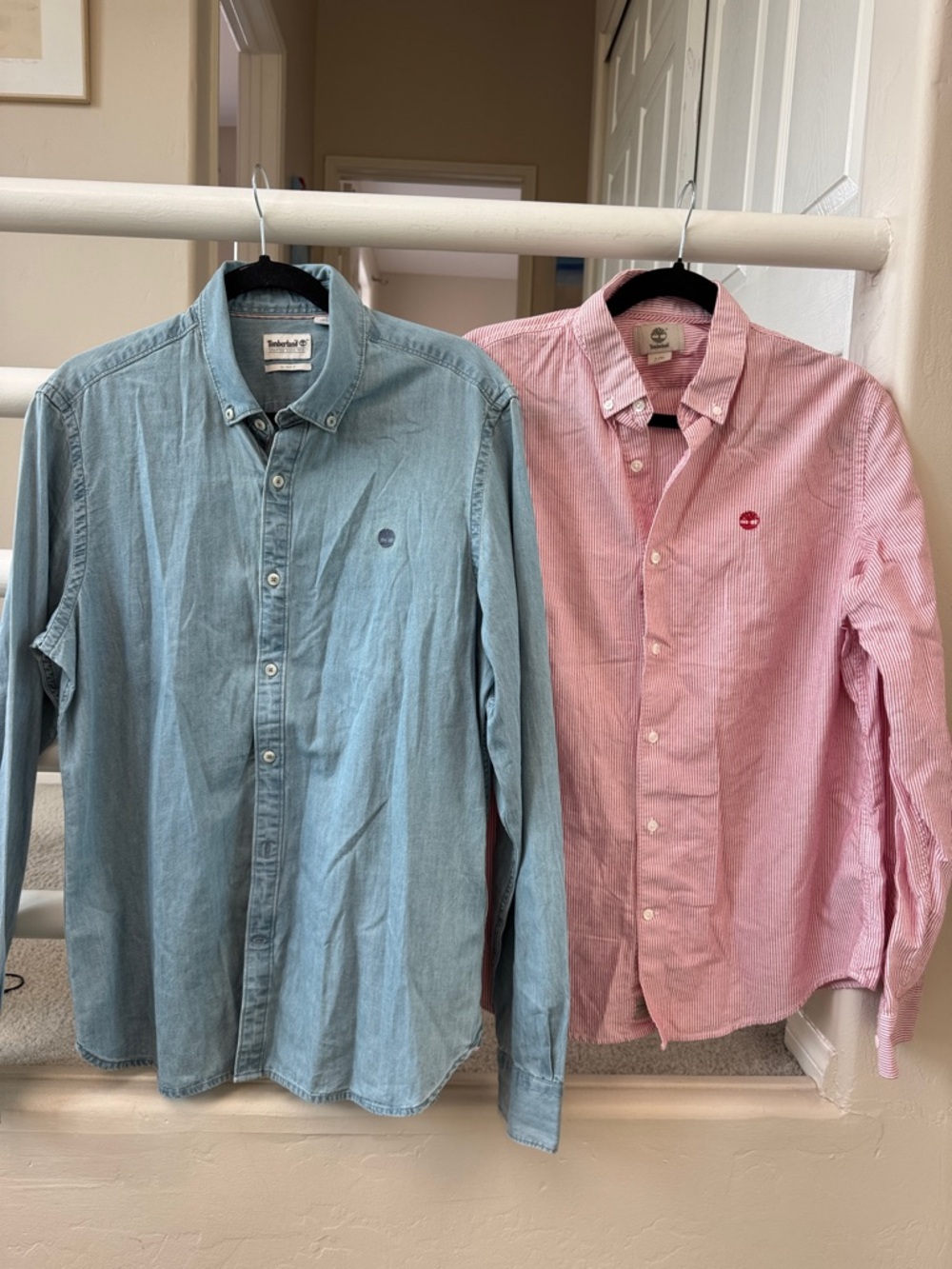 Timberland Men's Light Blue Denim & Pink Striped Button-Down Shirt Duo